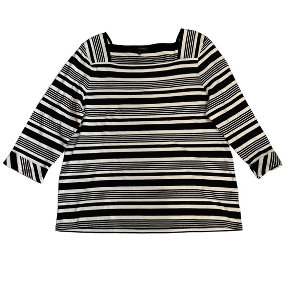 Talbots Black and White Striped Square Neck Tee Size XL - Picture 3 of 8